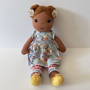 Matilda Jane Olivia 18” Brown Skin Plush Rag Doll Floral Dress Apple Leggings